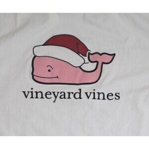 VINEYARD Vines Mens Long Sleeve Pocket Tee Shirt Santa Whale Winter White Sz M